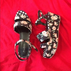 Aldo black floral platform sandals